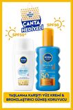 Nivea Sun Hafif Dokulu Güneş Yüz Kremi 40ml Ve Koruyucu Bronzlaştırıcı Güneş Spreyi 200ml, Spf50, Çantalı