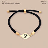 Sıcak ve Canlı Siyah Örgülü Yuvarlak Figürlü 14 Ayar Altın Plakalı Haziran Bilekliği