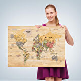 Harita Sepeti Ahşap Görünümlü Dünya Haritası Ayrıntılı ve Dekoratif Kanvas Tablo 1800