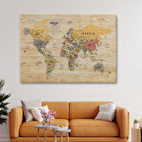 Harita Sepeti Ahşap Görünümlü Dünya Haritası Ayrıntılı ve Dekoratif Kanvas Tablo 1800