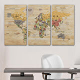 Harita Sepeti Ahşap Görünümlü Dünya Haritası Ayrıntılı ve Dekoratif Kanvas Tablo 1800