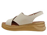 Punto Bej Krem Cırtlı Anatomik Comfort Sandalet