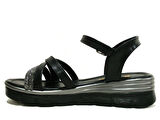 Punto Siyah Platin Pırlanta Taşlı Tokalı Anatomik Comfort Sandalet