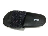Muya Mor Siyah Pullu Taşlı Anatomik Comfort Terlik