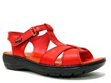 Muya Kırmızı Cırtlı Deri Anatomik Comfort Sandalet