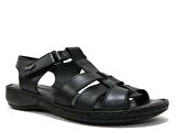Muya Siyah Cırtlı Deri Anatomik Comfort Sandalet