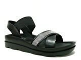 Voga Siyah Lastik Bantlı Anatomik Comfort Sandalet