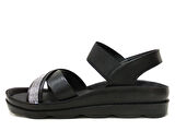 Voga Siyah Lastik Bantlı Anatomik Comfort Sandalet