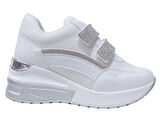Modalendo Beyaz Gümüş Yüksek Topuklu Cırtlı Sneakers Spor Ayakkabı