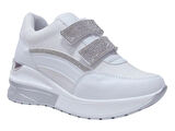 Modalendo Beyaz Gümüş Yüksek Topuklu Cırtlı Sneakers Spor Ayakkabı
