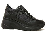 Modalendo Siyah Yüksek Topuklu Bağcıklı Sneakers Spor Ayakkabı