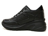 Modalendo Siyah Yüksek Topuklu Bağcıklı Sneakers Spor Ayakkabı