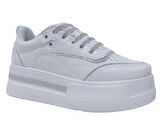 Flet Beyaz Gümüş Yüksek Topuklu Lastik Bağcıklı Sneakers Spor Ayakkabı