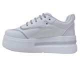 Flet Beyaz Gümüş Yüksek Topuklu Lastik Bağcıklı Sneakers Spor Ayakkabı