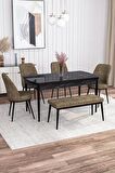 Rovena Leona Siyah Mermer 80x132 Açılabilir Mdf Yemek Odası Takımı 4 Adet Sandalye + 1 Bench