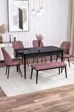 Rovena Leona Siyah Mermer 80x132 Açılabilir Mdf Yemek Odası Takımı 4 Adet Sandalye + 1 Bench