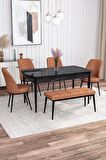 Rovena Leona Siyah Mermer 80x132 Açılabilir Mdf Yemek Odası Takımı 4 Adet Sandalye + 1 Bench
