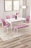 Rovena Zeta Beyaz Mermer 80x132 Açılabilir Mdf Yemek Odası Takımı 4 Adet Sandalye + 1 Bench