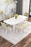 Rovena Mona Beyaz 80x132 Açılabilir Mdf Mutfak Masası Takımı 4 Adet Sandalye+1 Bench