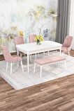 Rovena Mona Beyaz 80x132 Açılabilir Mdf Mutfak Masası Takımı 4 Adet Sandalye+1 Bench