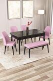 Rovena Zeta Siyah Mermer 80x132 Açılabilir Mdf Yemek Odası Takımı 4 Adet Sandalye + 1 Bench
