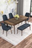 Rovena Mona Barok 80x132 Açılabilir Mdf Mutfak Masası Takımı 4 Adet Sandalye+1 Bench