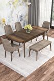 Rovena Mona Barok 80x132 Açılabilir Mdf Mutfak Masası Takımı 4 Adet Sandalye+1 Bench