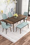 Rovena Mona Barok 80x132 Açılabilir Mdf Mutfak Masası Takımı 4 Adet Sandalye+1 Bench
