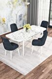 Rovena Mona Beyaz Mermer 80x132 Açılabilir Mdf Mutfak Masası Takımı 4 Adet Sandalye