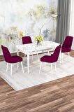 Rovena Mona Beyaz Mermer 80x132 Açılabilir Mdf Mutfak Masası Takımı 4 Adet Sandalye