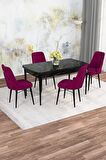 Rovena Mona Siyah Mermer 80x132 Açılabilir Mdf Mutfak Masası Takımı 4 Adet Sandalye
