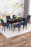 Rovena Mona Siyah Mermer 80x132 Açılabilir Mdf Mutfak Masası Takımı 6 Adet Sandalye