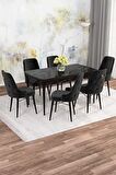 Rovena Mona Siyah Mermer 80x132 Açılabilir Mdf Mutfak Masası Takımı 6 Adet Sandalye
