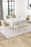 Rovena Mateo Beyaz Mermer 80x132 Açılabilir Suntalam Yemek Odası Takımı 4 Adet Sandalye+1 Bench