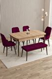 Rovena Queen Meşe 80x132 Açılabilir Suntalam Yemek Odası Takımı 4 Adet Sandalye+1 Bench