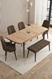 Rovena Queen Meşe 80x132 Açılabilir Suntalam Yemek Odası Takımı 4 Adet Sandalye+1 Bench