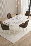 Rovena Queen Beyaz Mermer 80x132 Açılabilir Suntalam Yemek Odası Takımı 4 Adet Sandalye