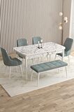 Rovena Queen Beyaz Mermer 80x132 Açılabilir Suntalam Yemek Odası Takımı 4 Adet Sandalye+1 Bench