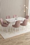 Rovena Queen Beyaz Mermer 80x132 Açılabilir Suntalam Yemek Odası Takımı 6 Adet Sandalye