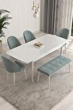 Rovena Modica Beyaz 80x132 Açılabilir Suntalam Yemek Odası Takımı 4 Adet Sandalye+1 Bench