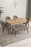Rovena Modica Meşe 80x132 Açılabilir Suntalam Yemek Odası Takımı 4 Adet Sandalye+1 Bench