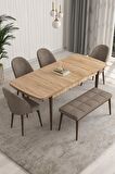 Rovena Modica Meşe 80x132 Açılabilir Suntalam Yemek Odası Takımı 4 Adet Sandalye+1 Bench