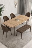 Rovena Modica Meşe 80x132 Açılabilir Suntalam Yemek Odası Takımı 4 Adet Sandalye+1 Bench