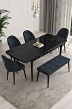 Rovena Modica Siyah Mermer 80x132 Açılabilir Suntalam Yemek Odası Takımı 4 Adet Sandalye+1 Bench