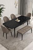 Rovena Modica Siyah Mermer 80x132 Açılabilir Suntalam Yemek Odası Takımı 4 Adet Sandalye+1 Bench