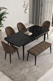 Rovena Modica Siyah Mermer 80x132 Açılabilir Suntalam Yemek Odası Takımı 4 Adet Sandalye+1 Bench
