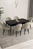 Rovena Modica Siyah Mermer 80x132 Açılabilir Suntalam Yemek Odası Takımı 6 Adet Sandalye
