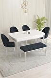 Rovena Olbia Beyaz 80x132 Açılabilir Suntalam Yemek Odası Takımı 4 Adet Sandalye+1 Bench