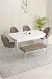 Rovena Olbia Beyaz 80x132 Açılabilir Suntalam Yemek Odası Takımı 4 Adet Sandalye+1 Bench