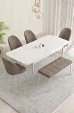 Rovena Olbia Beyaz 80x132 Açılabilir Suntalam Yemek Odası Takımı 4 Adet Sandalye+1 Bench